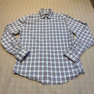Faherty Brand Plaid Button Up Shirt‎ Large Blue Plaid Supima Cotton Long Sleeve